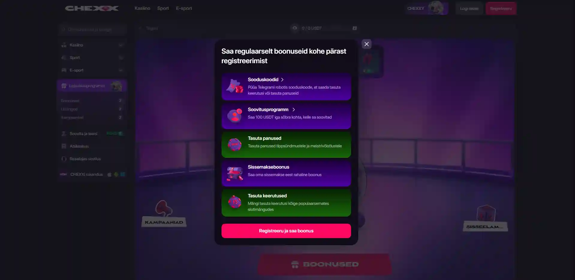 CHEXXi tervituspaketi kolm sissemakseboonust ja tasuta keerutused